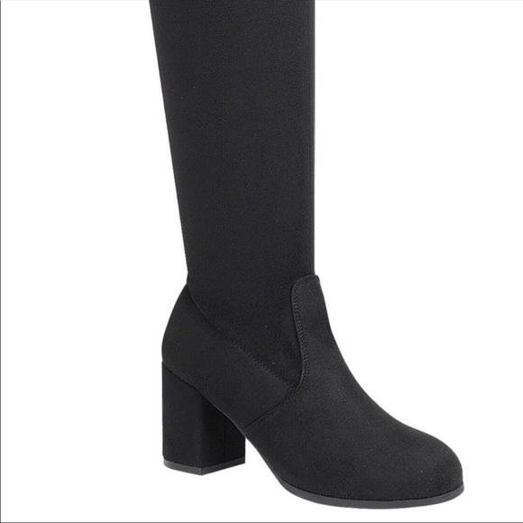 Black Over The Knee Boots Block Heel - Picture 7 of 8